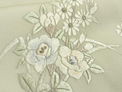 平和屋本店■極上　訪問着　総刺繍　結び紐　草花文　象牙色地　逸品　未使用　DZAA8747kh5