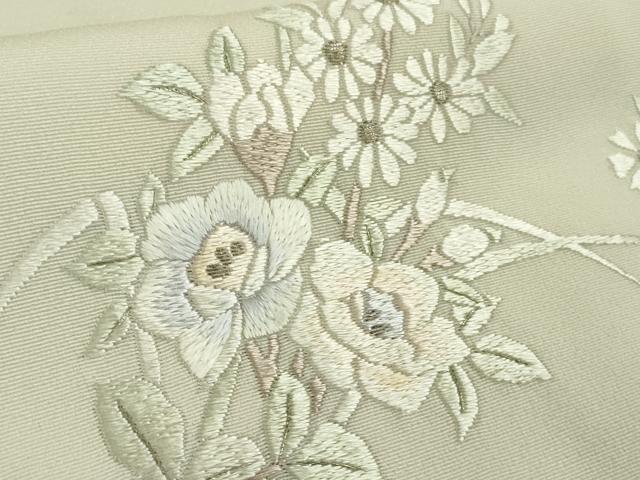平和屋本店■極上　訪問着　総刺繍　結び紐　草花文　象牙色地　逸品　未使用　DZAA8747kh5