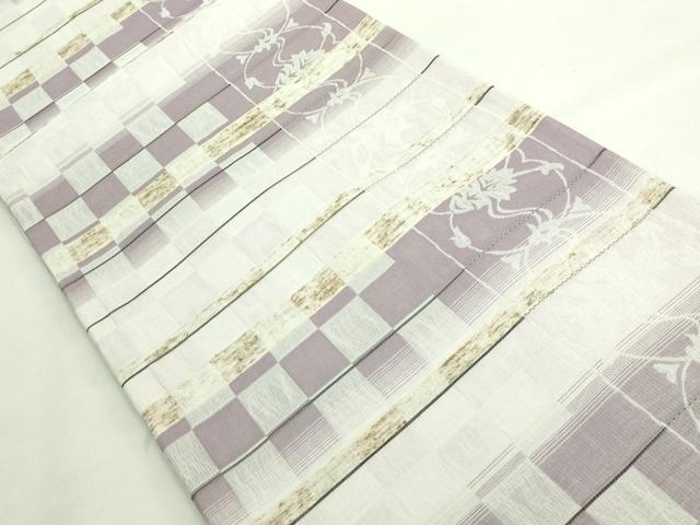 平和屋着物●極上 全通柄袋帯 スリーシーズン帯 ぜんまい紬 市松横段文 逸品 DZAA8750kh5