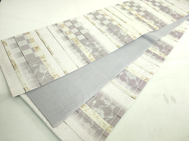 平和屋着物●極上 全通柄袋帯 スリーシーズン帯 ぜんまい紬 市松横段文 逸品 DZAA8750kh5