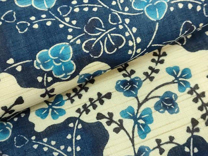 平和屋本店■最高級　夏物　城間栄順　本場琉球紅型　九寸開き名古屋帯　草花文　麻　反端・紙タグ付き　逸品　未使用　DZAA8772kh5
