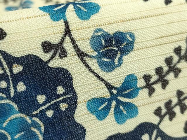 平和屋本店■最高級　夏物　城間栄順　本場琉球紅型　九寸開き名古屋帯　草花文　麻　反端・紙タグ付き　逸品　未使用　DZAA8772kh5