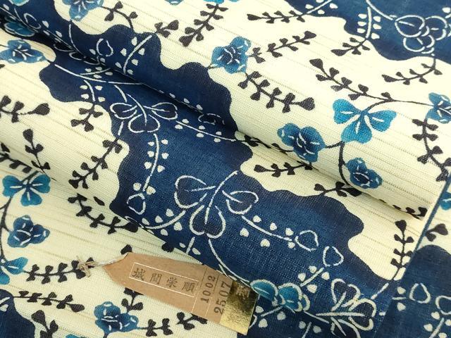 平和屋本店■最高級　夏物　城間栄順　本場琉球紅型　九寸開き名古屋帯　草花文　麻　反端・紙タグ付き　逸品　未使用　DZAA8772kh5
