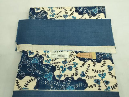 平和屋本店■最高級　夏物　城間栄順　本場琉球紅型　九寸開き名古屋帯　草花文　麻　反端・紙タグ付き　逸品　未使用　DZAA8772kh5