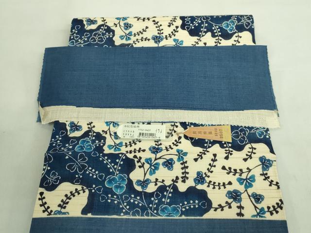 平和屋本店■最高級　夏物　城間栄順　本場琉球紅型　九寸開き名古屋帯　草花文　麻　反端・紙タグ付き　逸品　未使用　DZAA8772kh5