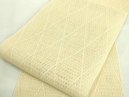 平和屋本店＊最高級 夏物 人間国宝 北村武資 羅 八寸名古屋帯 菱 卵色地 逸品 未使用 DZAA8777kh5