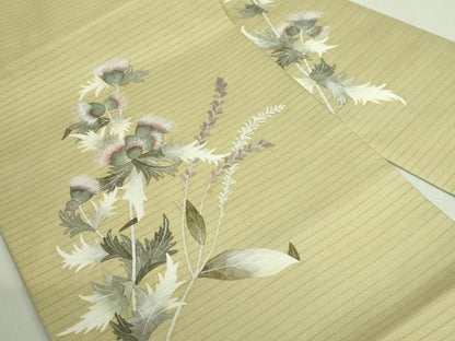 平和屋着物＊極上 夏物 華道家 楠目ちづ 絽塩瀬 九寸名古屋帯 手描き アザミ 木蘭色地 三越扱い 逸品 DZAA8780kh5