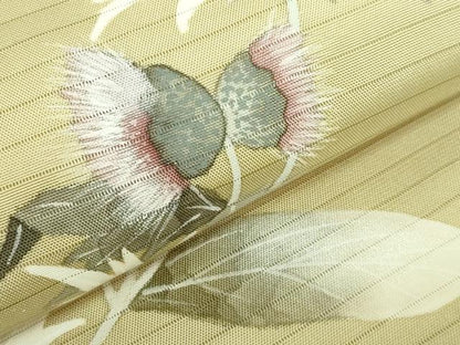 平和屋着物＊極上 夏物 華道家 楠目ちづ 絽塩瀬 九寸名古屋帯 手描き アザミ 木蘭色地 三越扱い 逸品 DZAA8780kh5