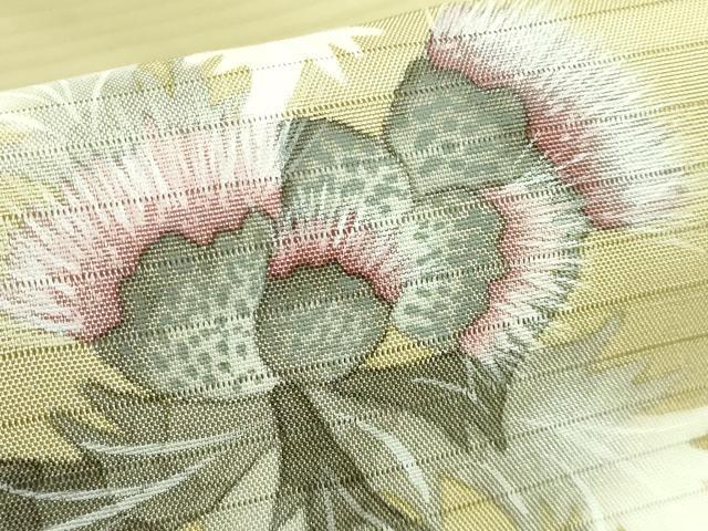 平和屋着物＊極上 夏物 華道家 楠目ちづ 絽塩瀬 九寸名古屋帯 手描き アザミ 木蘭色地 三越扱い 逸品 DZAA8780kh5