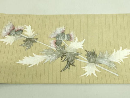 平和屋着物＊極上 夏物 華道家 楠目ちづ 絽塩瀬 九寸名古屋帯 手描き アザミ 木蘭色地 三越扱い 逸品 DZAA8780kh5