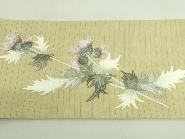 平和屋着物＊極上 夏物 華道家 楠目ちづ 絽塩瀬 九寸名古屋帯 手描き アザミ 木蘭色地 三越扱い 逸品 DZAA8780kh5