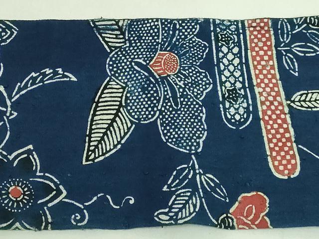 平和屋本店■極上　浦野理一　経節紬　九寸名古屋帯　型染め　枝花文　逸品　DZAA8815kh5