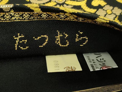 平和屋本店■極上　龍村美術織物　たつむら　六通柄　本袋帯　彩菱蜀紅文　黒地　金糸　逸品　DZAA8836kh5
