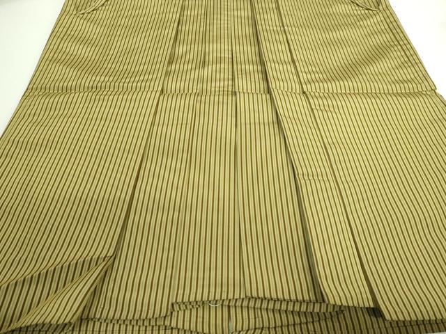 平和屋本店■極上　男性　人間国宝　甲田綏郎　精好仙台平　馬乗り袴　縞　梅幸茶×鶯色　逸品　DZAA8847kh5