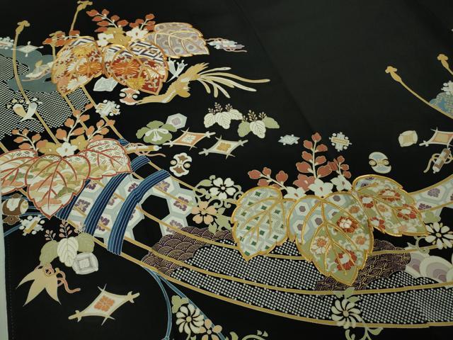 平和屋本店■極上　創業460年・千總　黒留袖　駒刺繍　桐花　宝尽くし　金彩　高島屋扱い　逸品　DZAA8852kh5