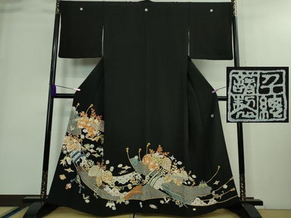 平和屋本店■極上　創業460年・千總　黒留袖　駒刺繍　桐花　宝尽くし　金彩　高島屋扱い　逸品　DZAA8852kh5