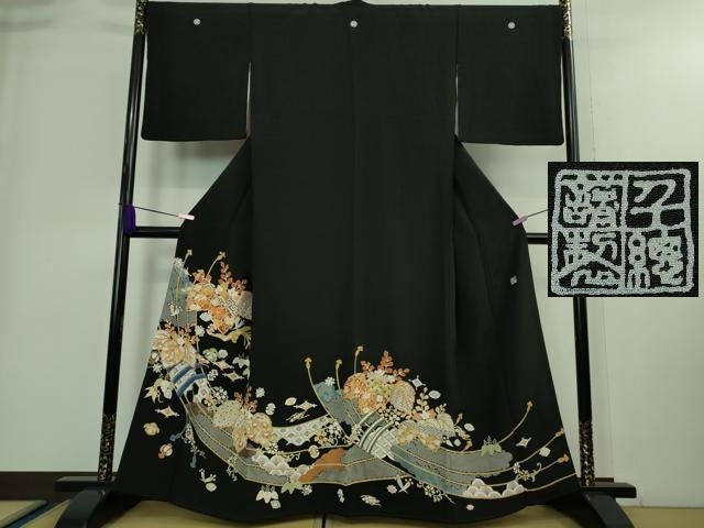 平和屋本店■極上　創業460年・千總　黒留袖　駒刺繍　桐花　宝尽くし　金彩　高島屋扱い　逸品　DZAA8852kh5