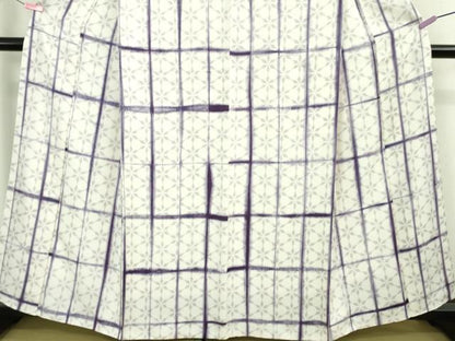 平和屋本店■極上　紫根染　小紋　格子　反端付き　逸品　DZAA8857kh5