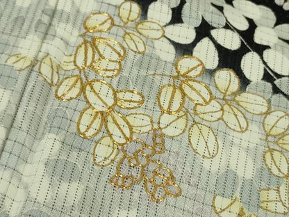 平和屋本店■極上　夏物　訪問着　市松紋絽　駒刺繍　花萩文　暈し染め　黒地　金彩　逸品　DZAA8858kh5