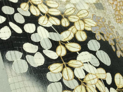 平和屋本店■極上　夏物　訪問着　市松紋絽　駒刺繍　花萩文　暈し染め　黒地　金彩　逸品　DZAA8858kh5