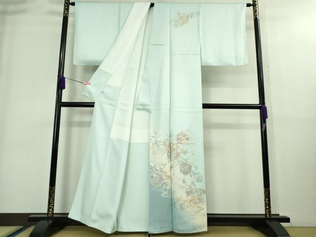 平和屋本店■極上　金彩友禅 卓越技能者・名工・和田光正 訪問着 御所車雪輪橘文　藍白色地　暈し染め　金銀彩　逸品　未使用　DZAA8860kh5