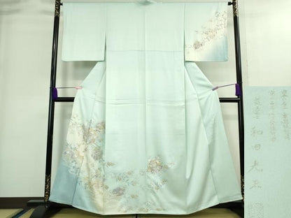 平和屋本店■極上　金彩友禅 卓越技能者・名工・和田光正 訪問着 御所車雪輪橘文　藍白色地　暈し染め　金銀彩　逸品　未使用　DZAA8860kh5