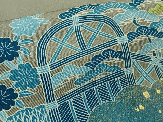 平和屋本店■極上　人間国宝　五代　田畑喜八　色留袖　刺繍　藍　風景花文　生壁色地　金彩　逸品　DZAA8861kh5
