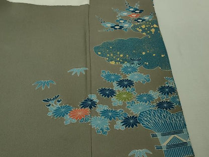 平和屋本店■極上　人間国宝　五代　田畑喜八　色留袖　刺繍　藍　風景花文　生壁色地　金彩　逸品　DZAA8861kh5