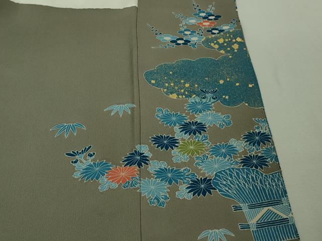 平和屋本店■極上　人間国宝　五代　田畑喜八　色留袖　刺繍　藍　風景花文　生壁色地　金彩　逸品　DZAA8861kh5