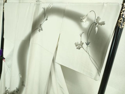 平和屋本店●極上　京都の名門ブランド　銀花仙　訪問着・袋帯セット　ロング丈　枝花文　白鼠色地　暈し染め　逸品　DZAA8862kh5