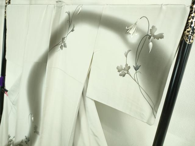 平和屋本店●極上　京都の名門ブランド　銀花仙　訪問着・袋帯セット　ロング丈　枝花文　白鼠色地　暈し染め　逸品　DZAA8862kh5