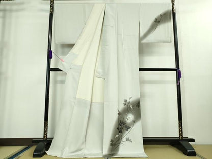 平和屋本店●極上　京都の名門ブランド　銀花仙　訪問着・袋帯セット　ロング丈　枝花文　白鼠色地　暈し染め　逸品　DZAA8862kh5