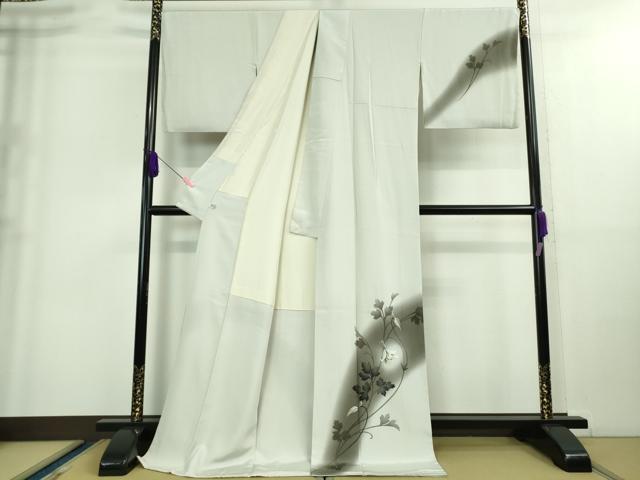 平和屋本店●極上　京都の名門ブランド　銀花仙　訪問着・袋帯セット　ロング丈　枝花文　白鼠色地　暈し染め　逸品　DZAA8862kh5