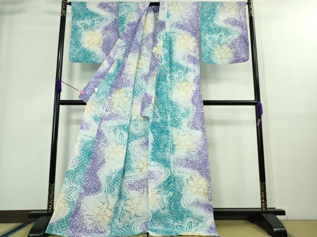 平和屋着物∴極上 夏物 浴衣 有松鳴海絞り 流水花文 暈し染め 綿 ロング丈 逸品 DZAA8864kh5