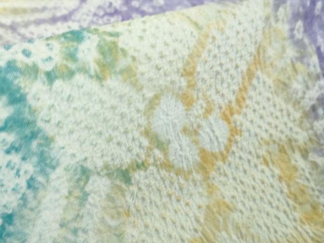 平和屋着物∴極上 夏物 浴衣 有松鳴海絞り 流水花文 暈し染め 綿 ロング丈 逸品 DZAA8864kh5