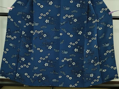 平和屋本店■極上　浦野理一　型染　小紋　鶴亀　紺青色地　鬼しぼ縮緬　逸品　DZAA8908kh5