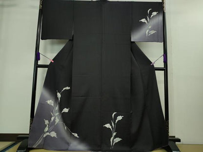 平和屋着物■極上　訪問着　カラー　暈し染め　紫黒色地　銀彩　やまと金ラベル　逸品　DZAA8917kh5