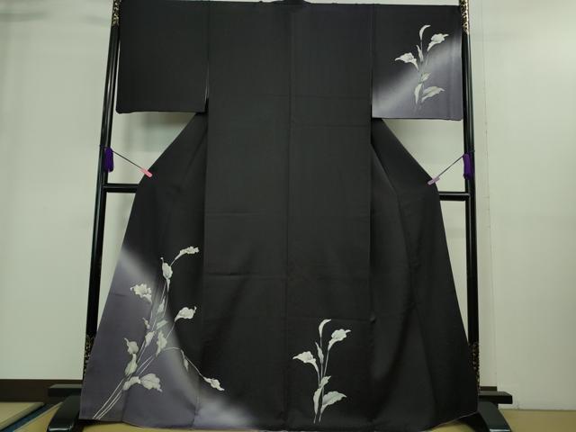 平和屋着物■極上　訪問着　カラー　暈し染め　紫黒色地　銀彩　やまと金ラベル　逸品　DZAA8917kh5
