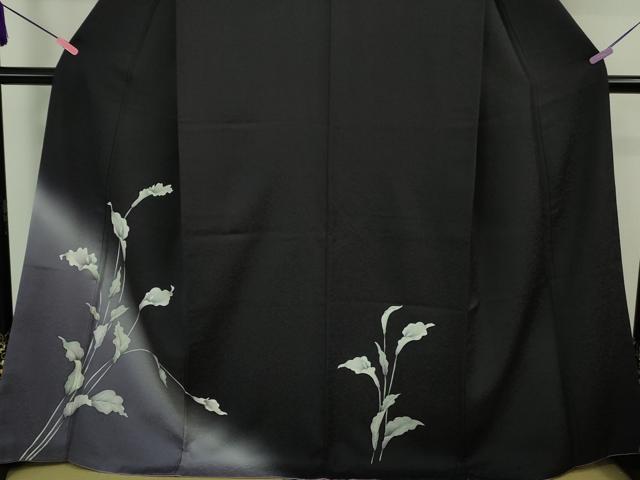 平和屋着物■極上　訪問着　カラー　暈し染め　紫黒色地　銀彩　やまと金ラベル　逸品　DZAA8917kh5