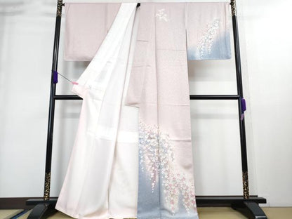 平和屋本店■極上 ブライダルファッションデザイナー桂由美 訪問着 長襦袢セット 暈し染め 金銀彩 銀通し地 反端付 逸品 未使用DZAA8920kh5