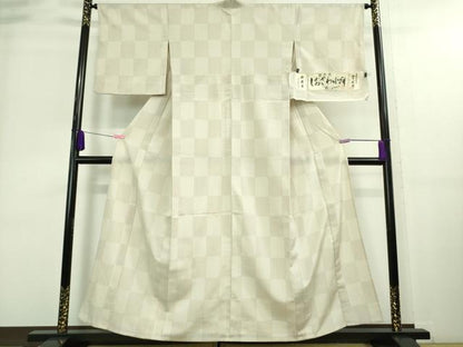 平和屋着物▽極上 伝統工芸士 西川治郎 粋渋庵 しおざわ小絣 本塩沢 単衣 市松文様 証紙付き 逸品 DZAA8927kh5