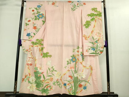 平和屋本店＊極上 夏物 アンティーク 大正ロマン 振袖 絽 手刺繍 草花文 金銀糸 逸品 DZAA8931kh5