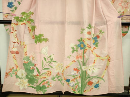 平和屋本店＊極上 夏物 アンティーク 大正ロマン 振袖 絽 手刺繍 草花文 金銀糸 逸品 DZAA8931kh5