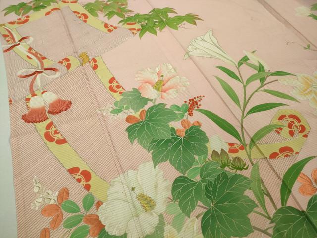 平和屋本店＊極上 夏物 アンティーク 大正ロマン 振袖 絽 手刺繍 草花文 金銀糸 逸品 DZAA8931kh5