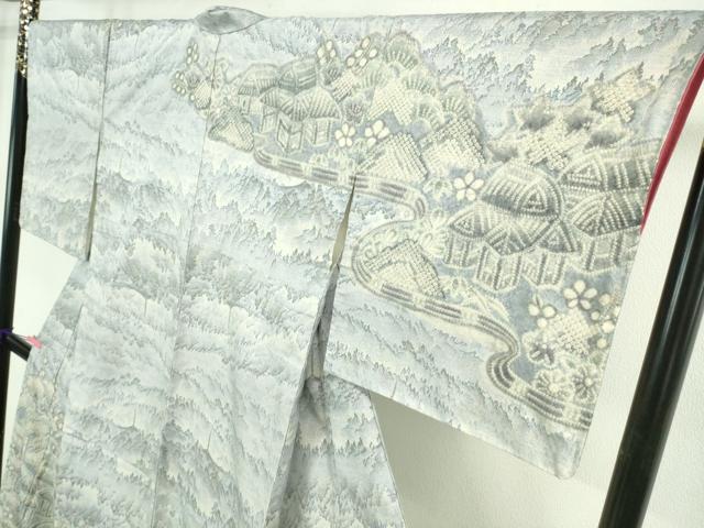 平和屋本店■極上　本場大島紬　白大島　古代つむぎ　訪問着　絞り　7マルキ　渡橋風景花文　反端付き　逸品　未使用　DZAA8932kh5