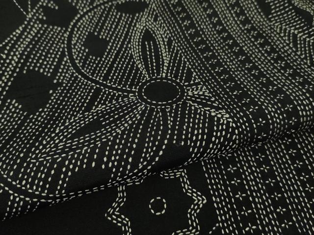 平和屋本店■極上　本場大島紬　刺し子　総刺繍　切嵌　名物裂　黒地　逸品　DZAA8938kh5