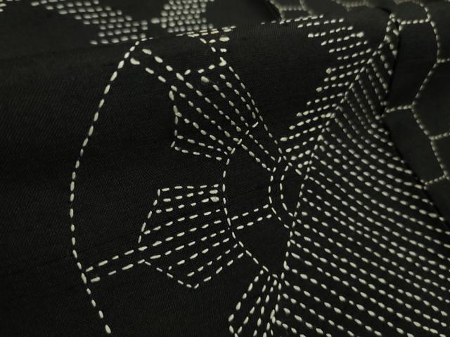 平和屋本店■極上　本場大島紬　刺し子　総刺繍　切嵌　名物裂　黒地　逸品　DZAA8938kh5