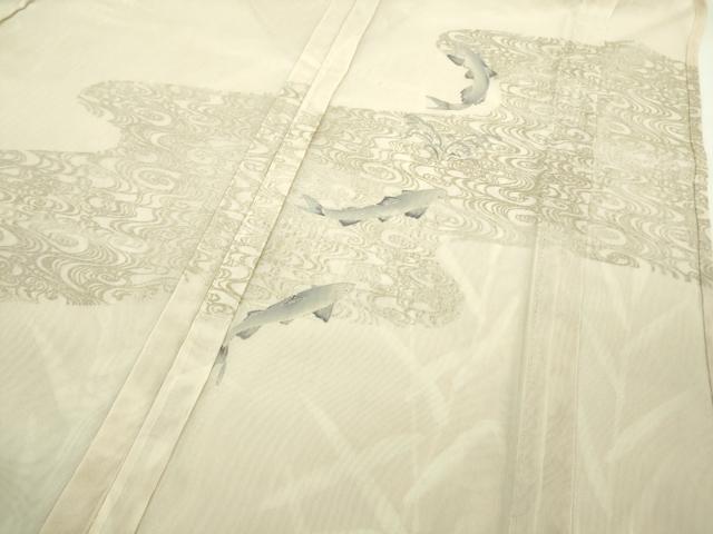 平和屋着物▽極上 訪問着 無双 紗袷 紗×紗 ロング丈 流水に鮎 洗柿色地 暈し染め 金銀彩 逸品 未使用 DZAA8941kh5