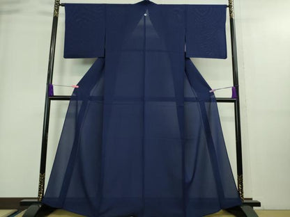 平和屋着物＊極上 夏物 色無地 駒絽色紋附 夏物語 濃藍色 反端付き 逸品 DZAA8944kh5