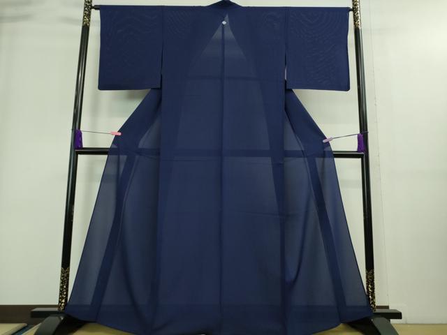 平和屋着物＊極上 夏物 色無地 駒絽色紋附 夏物語 濃藍色 反端付き 逸品 DZAA8944kh5